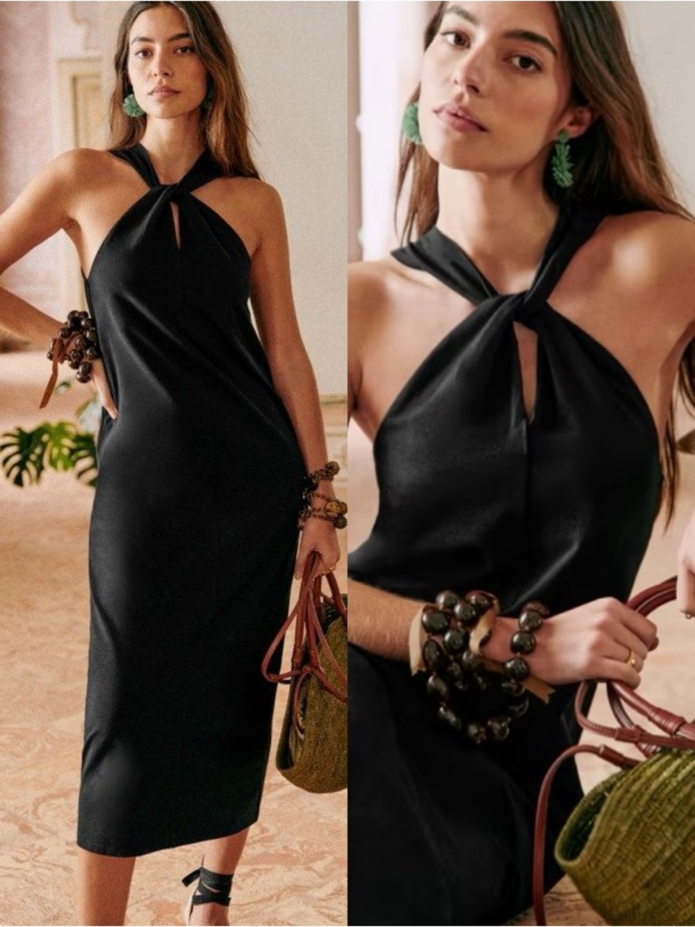 Sezane Sandra Dress Black Halter Midi Minimalist French Girl Chic XS NWT​